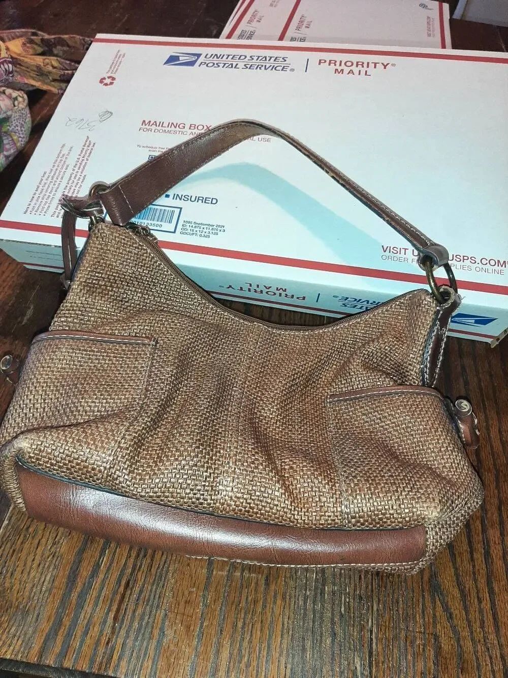 Vintage Fossil Genuine 1954 Brown Canvas Tweed Woven Handbag Purse Satchel Bag